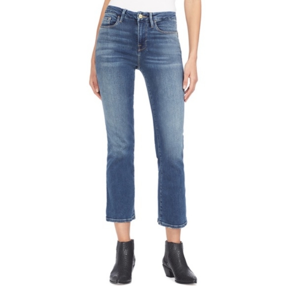 Frame Le Crop Mini Boot jeans Westcliff blue denim size 28